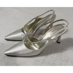 Vintage 90s Anne Klein White Strappy Pointed Toe Bridal Prom Heels Pumps  Sz 5